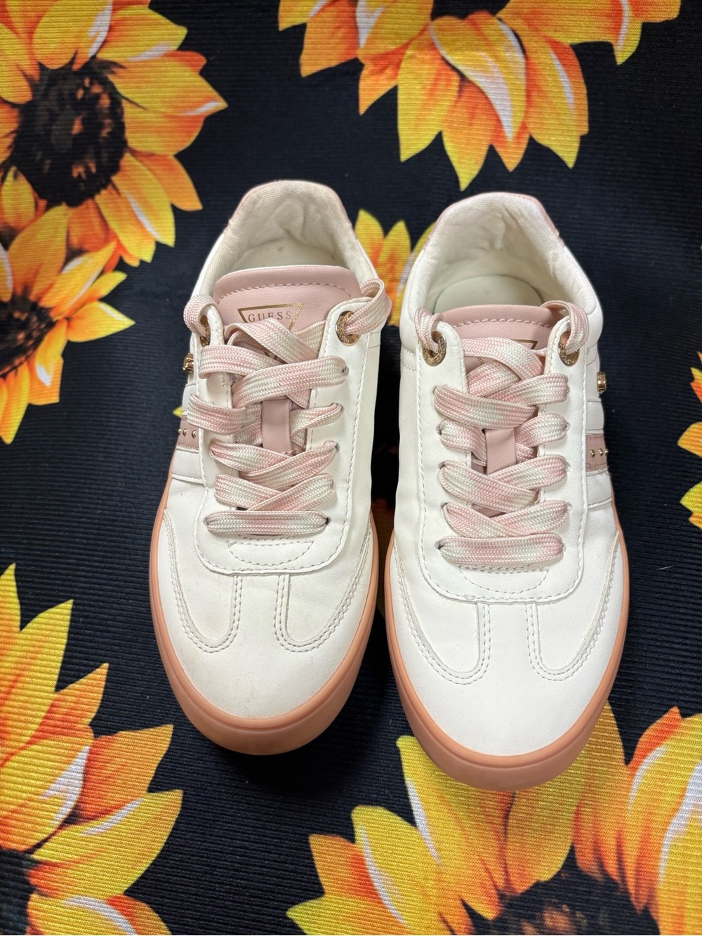 Guess White Sneakers with Blush Pink Details
